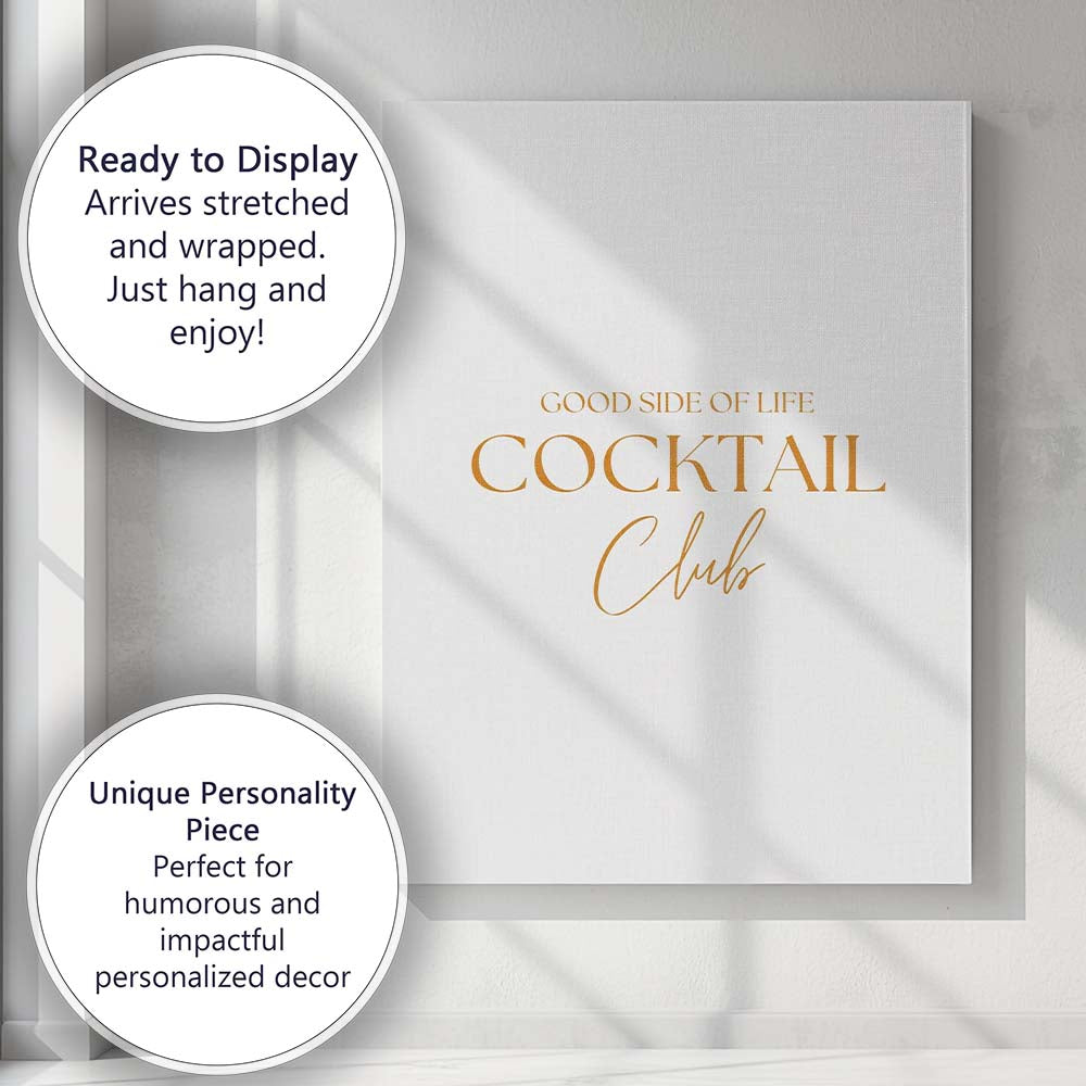 Elegant Gold Cocktail Club Typography Quote Minimalist Canvas Wall Art Print Decor Picture Ready to Hang