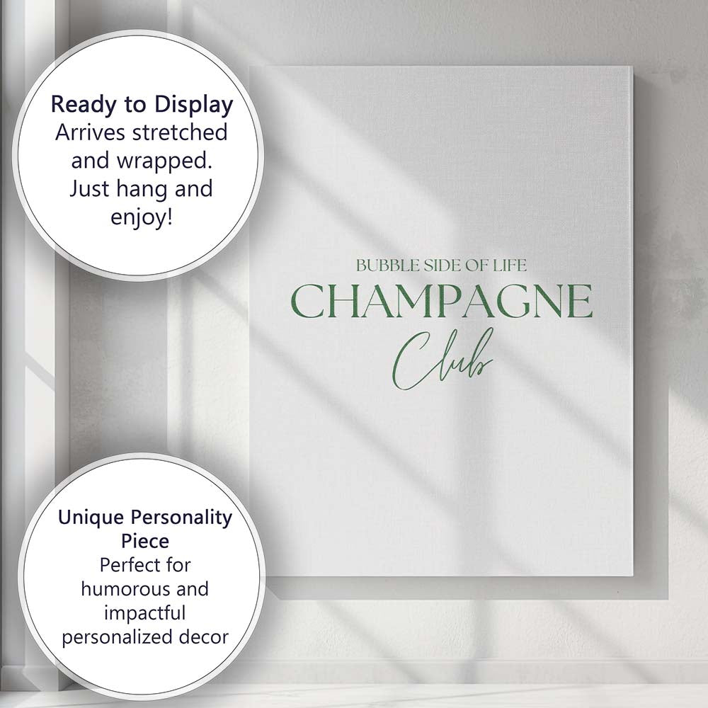 Minimalist Sage Green Champagne Club Typography Quote Canvas Wall Art Print Decor Picture Ready to Hang