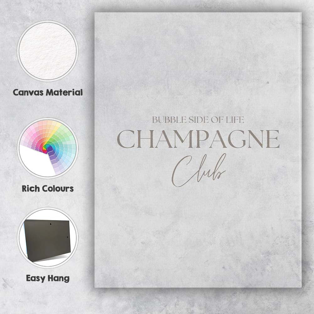 Minimalist Taupe Champagne Club Typography Quote Canvas Wall Art Print Decor Picture Ready to Hang