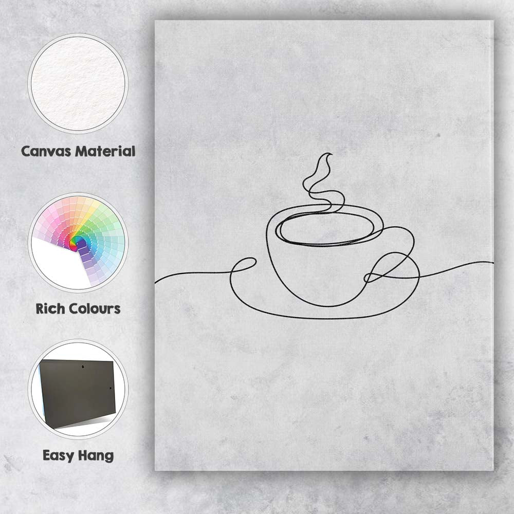 Minimalist One Line Coffee Cup Continuous Line Drawing Canvas Wall Art Print Decor Picture Ready to Hang