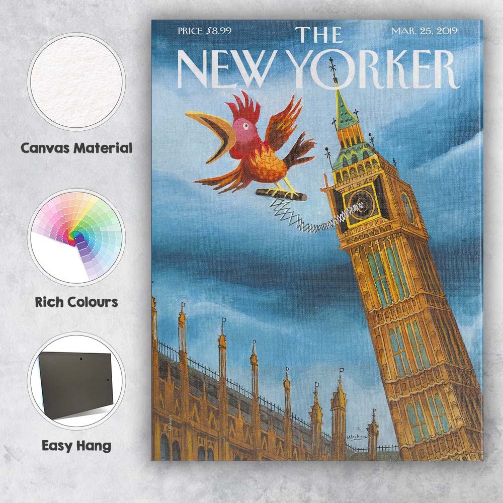 Whimsical London Clock Tower Bird Surreal Illustration Canvas Wall Art Print Decor Picture Ready to Hang