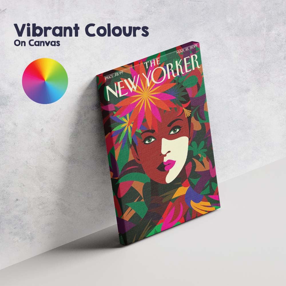 Vibrant Tropical Floral Woman Portrait Illustration Canvas Wall Art Print Decor Picture Ready to Hang