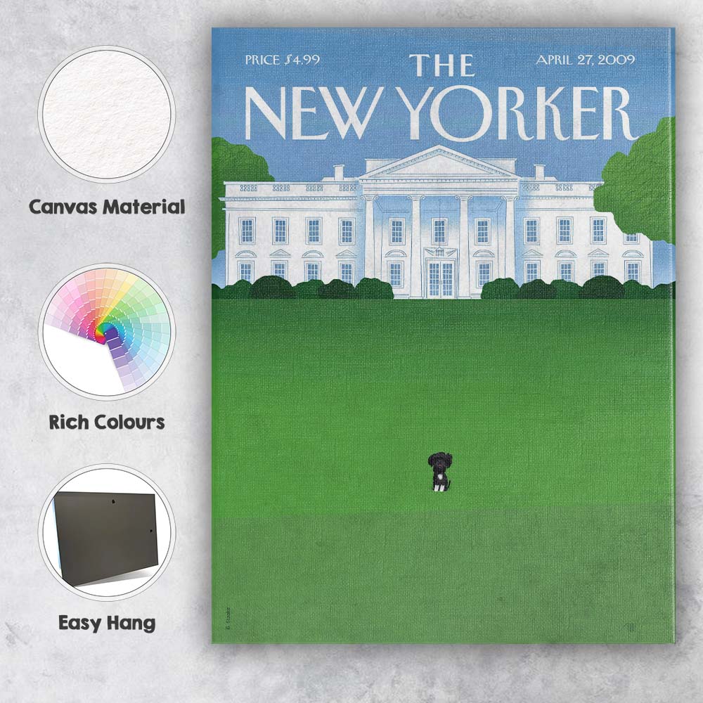White House Lawn With Dog Illustration Canvas Wall Art Print Decor Picture Ready to Hang