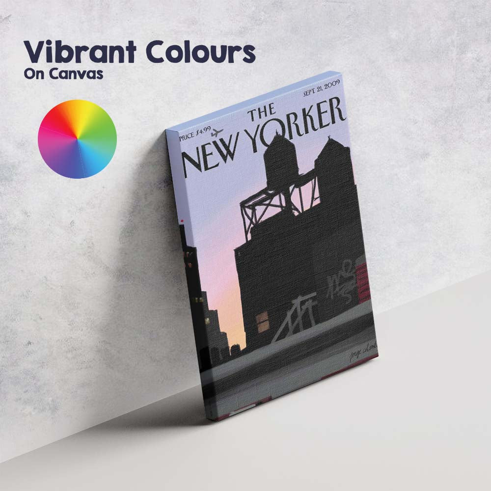 Rooftop Water Towers Sunset Skyline Illustration Canvas Wall Art Print Decor Picture Ready to Hang