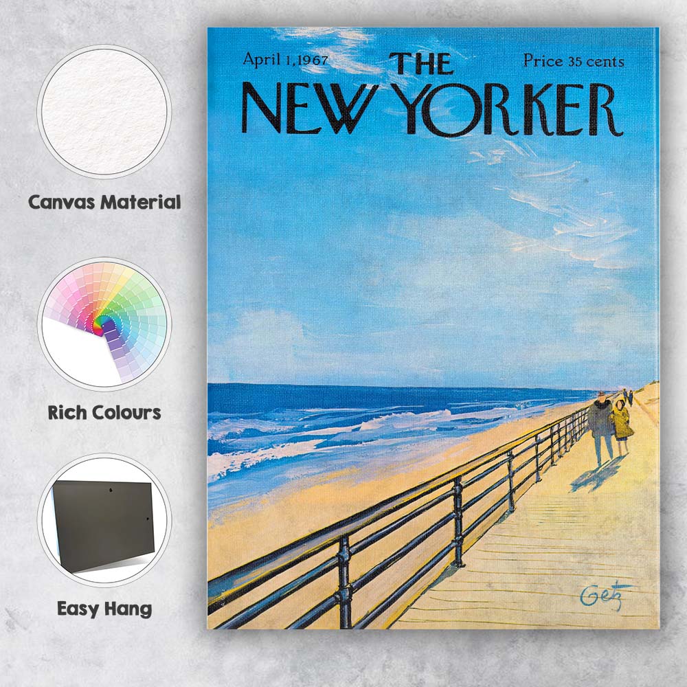 Coastal Boardwalk Ocean View Illustration Canvas Wall Art Print Decor Picture Ready to Hang