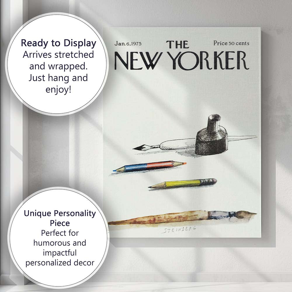 Artist Tools Ink Pencil Brush Still Life Illustration Canvas Wall Art Print Decor Picture Ready to Hang