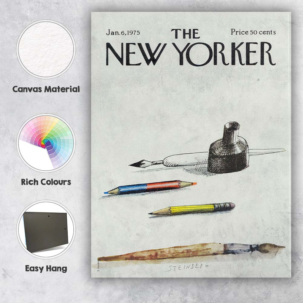 Artist Tools Ink Pencil Brush Still Life Illustration Canvas Wall Art Print Decor Picture Ready to Hang