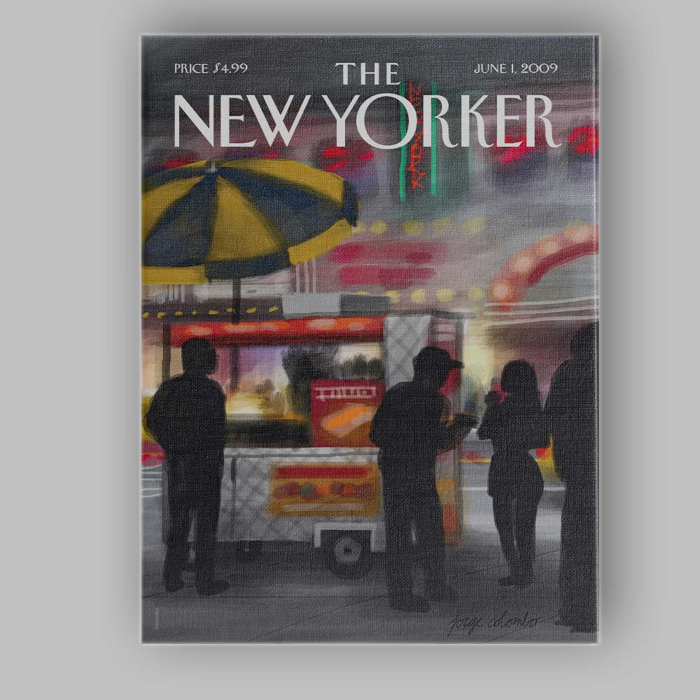 Rainy Street Food Cart Night Scene Illustration Canvas Wall Art Print Decor Picture Ready to Hang