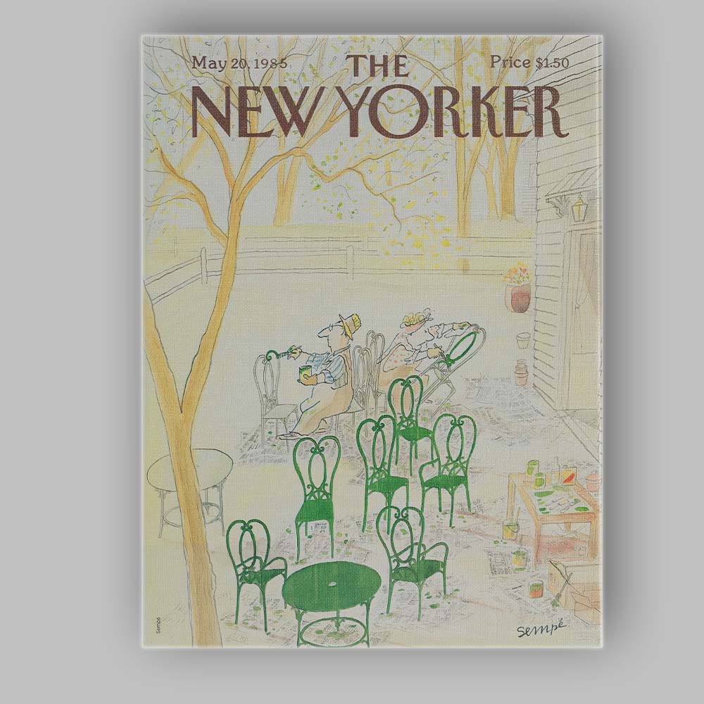 Sunlit Garden Patio Green Chairs Illustration Canvas Wall Art Print Decor Picture Ready to Hang