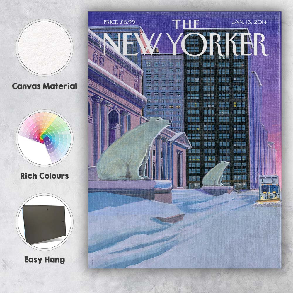Snowy City Polar Bear Street Scene Canvas Wall Art Print Decor Picture Ready to Hang
