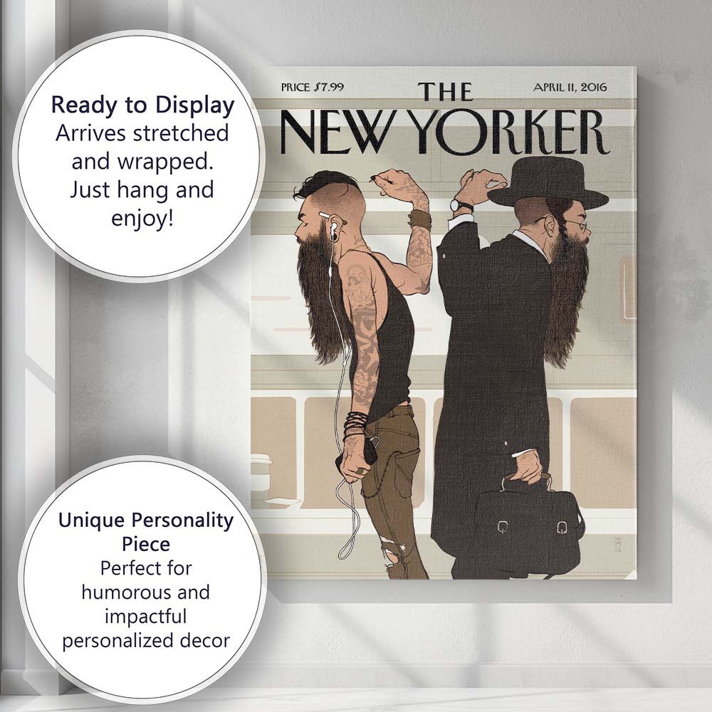 Bearded Men Subway Contrast Illustration Canvas Wall Art Print Decor Picture Ready to Hang