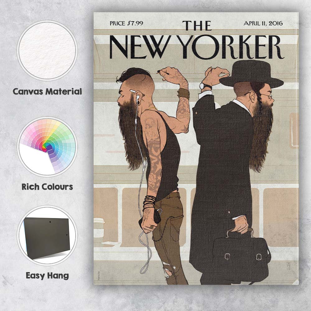 Bearded Men Subway Contrast Illustration Canvas Wall Art Print Decor Picture Ready to Hang