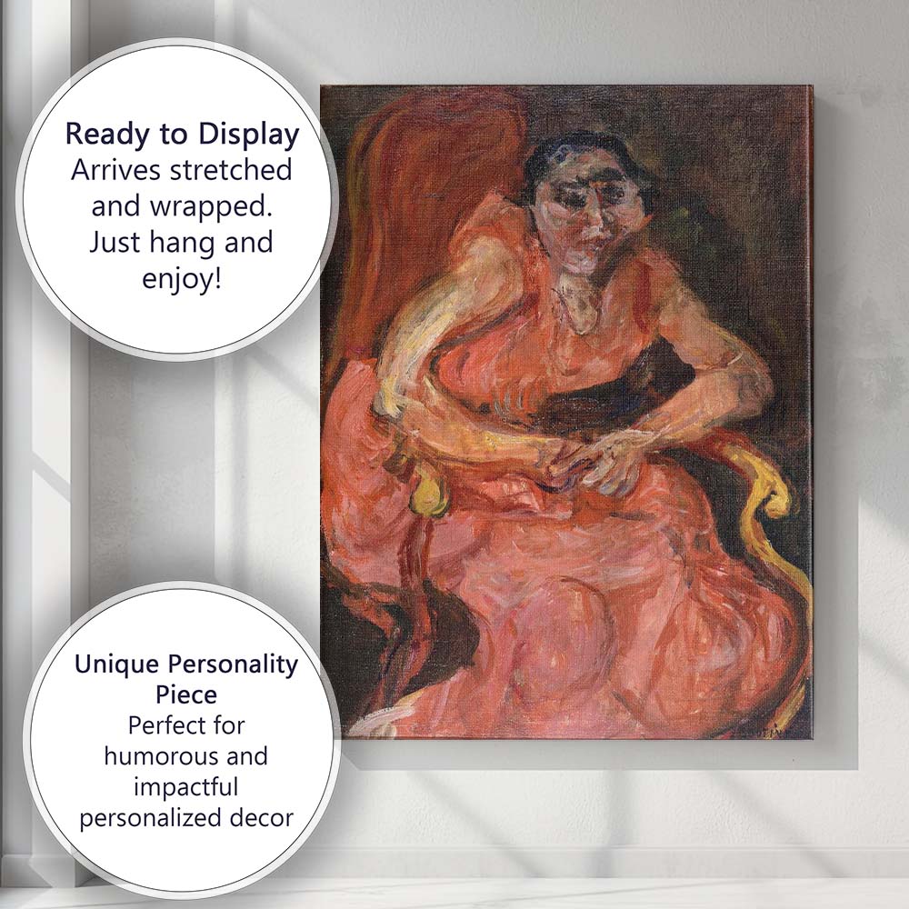Expressive Woman in Pink Dress Oil Portrait Painting Canvas Wall Art Print Decor Picture Ready to Hang