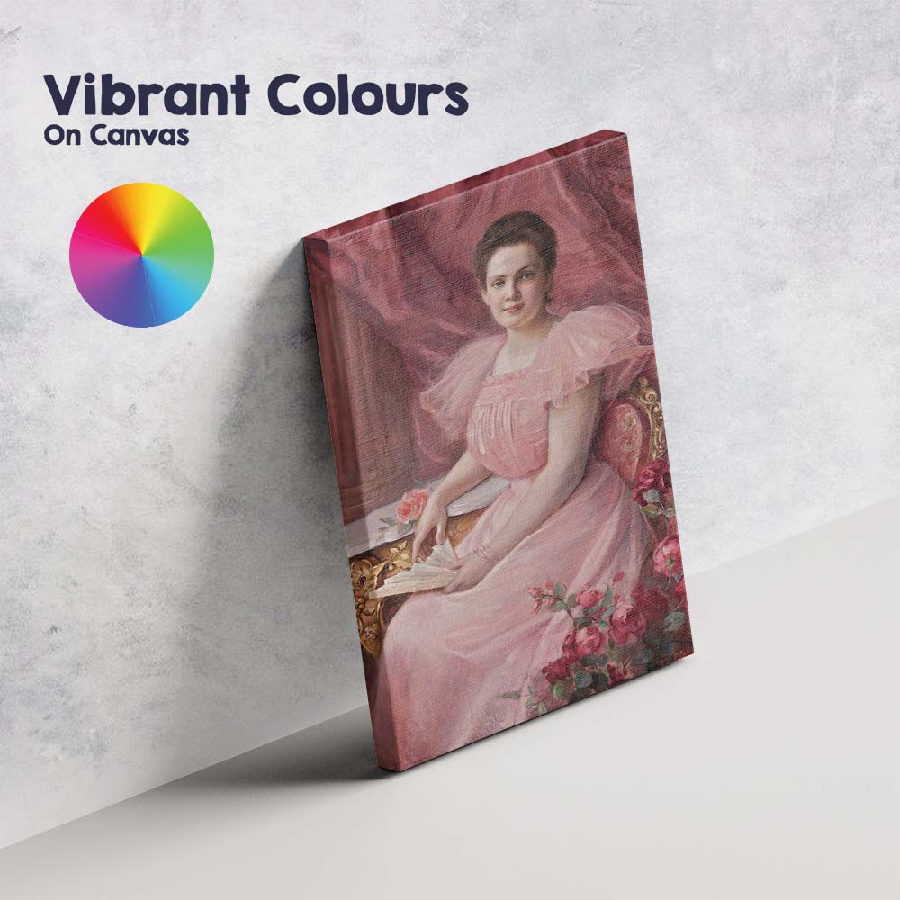 Elegant Victorian Lady in Pink Gown Portrait Oil Painting Canvas Wall Art Print Decor Picture Ready to Hang