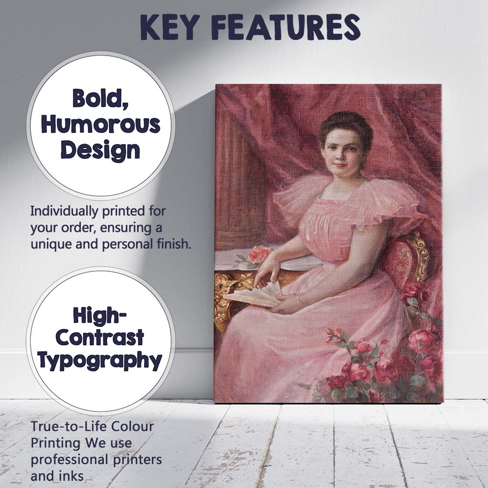 Elegant Victorian Lady in Pink Gown Portrait Oil Painting Canvas Wall Art Print Decor Picture Ready to Hang