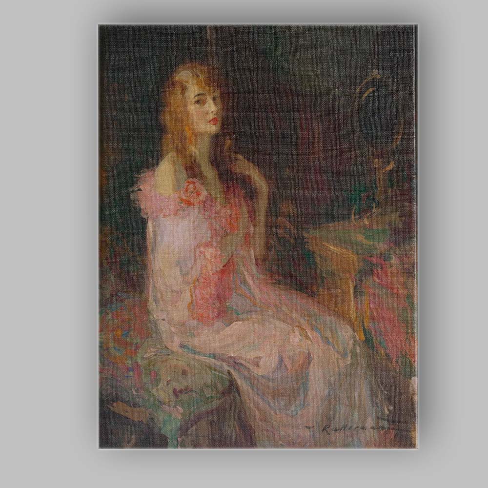 Romantic Woman in Pink Floral Dress Impressionist Portrait Canvas Wall Art Print Decor Picture Ready to Hang