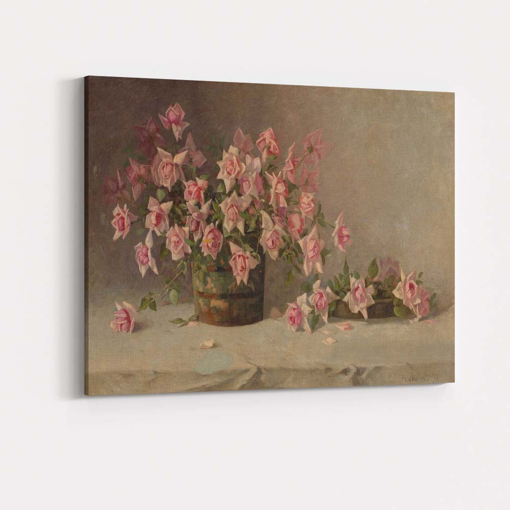 Soft Pink Rose Still Life Floral Oil Painting Canvas Wall Art Print Decor Picture Ready to Hang