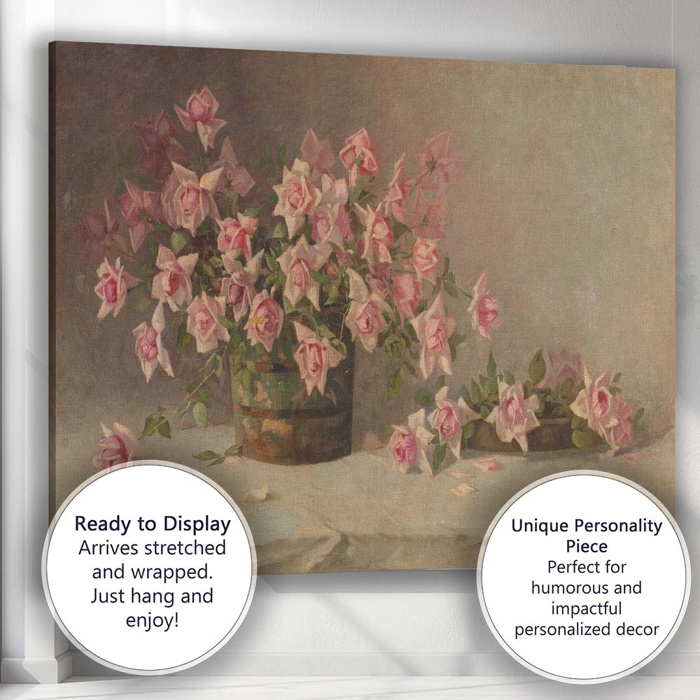 Soft Pink Rose Still Life Floral Oil Painting Canvas Wall Art Print Decor Picture Ready to Hang