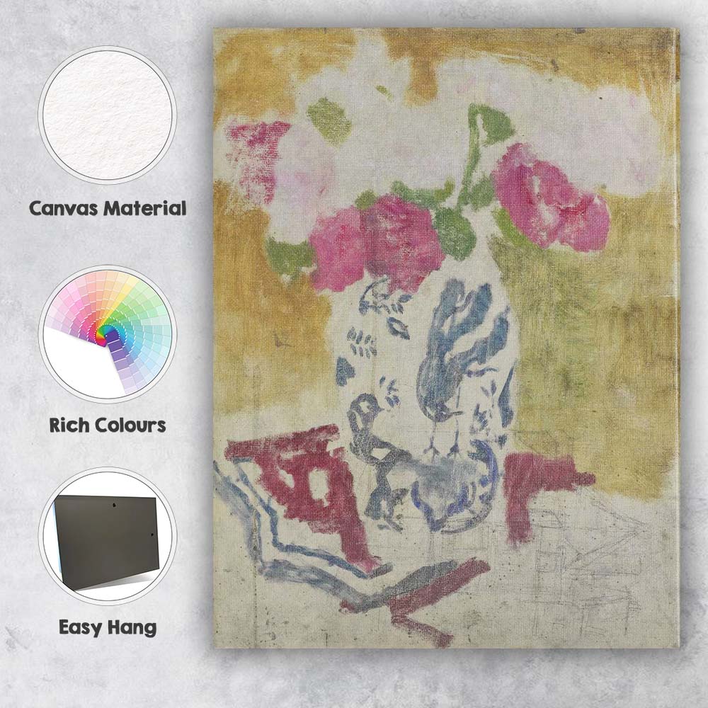 Abstract Pink Floral Still Life Modern Expressionist Painting Canvas Wall Art Print Decor Picture Ready to Hang