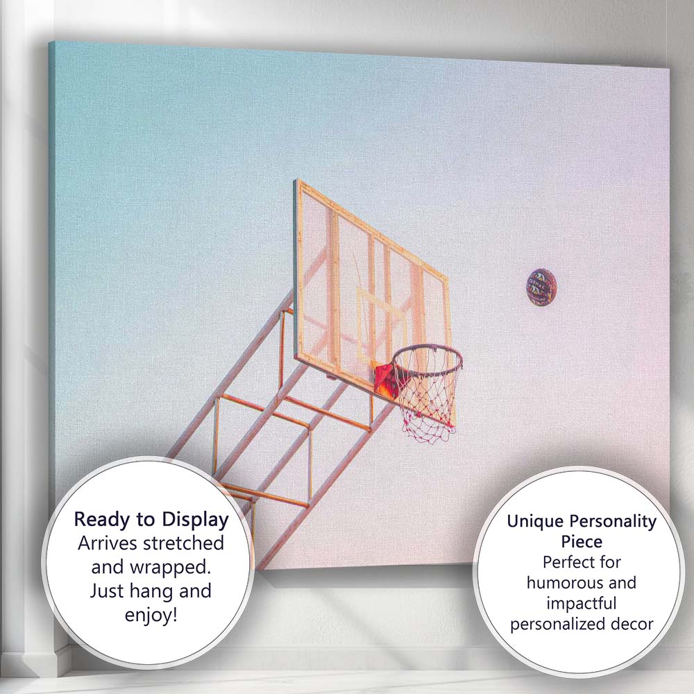 Pastel Basketball Hoop Blue Sky Sports Photography Canvas Wall Art Print Decor Picture Ready to Hang