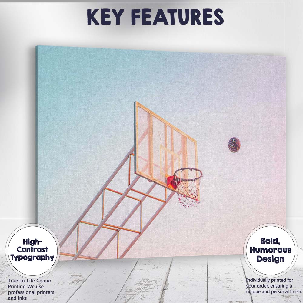 Pastel Basketball Hoop Blue Sky Sports Photography Canvas Wall Art Print Decor Picture Ready to Hang