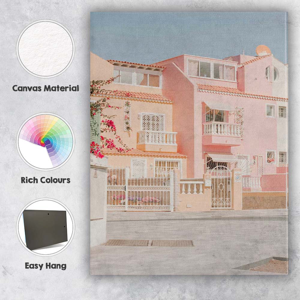 Pastel Pink Mediterranean Townhouse Architecture Photography Canvas Wall Art Print Decor Picture Ready to Hang
