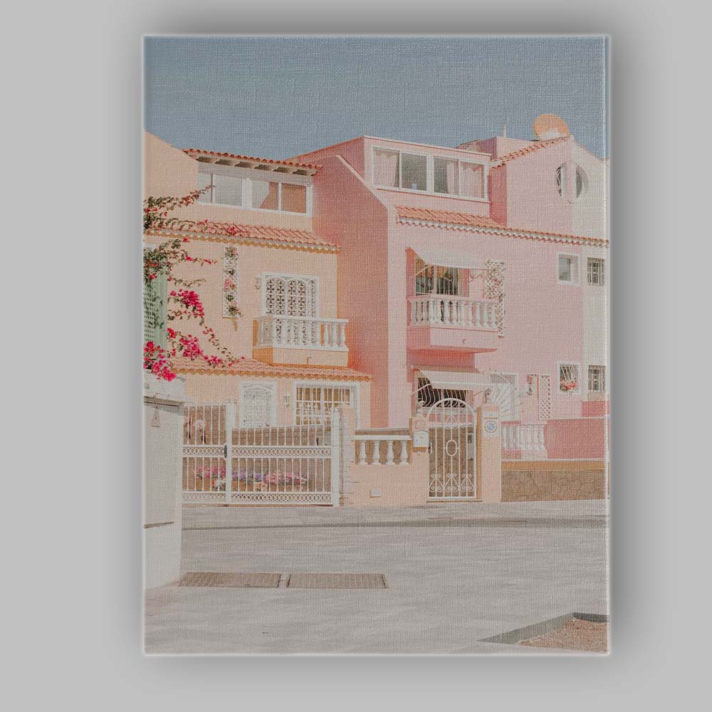 Pastel Pink Mediterranean Townhouse Architecture Photography Canvas Wall Art Print Decor Picture Ready to Hang