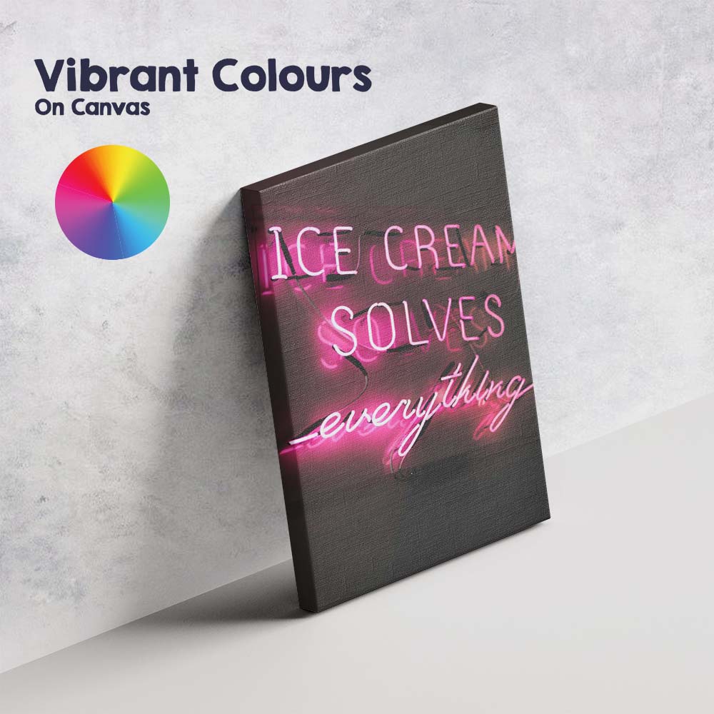 Ice Cream Solves Everything Pink Neon Quote Canvas Wall Art Print Decor Picture Ready to Hang