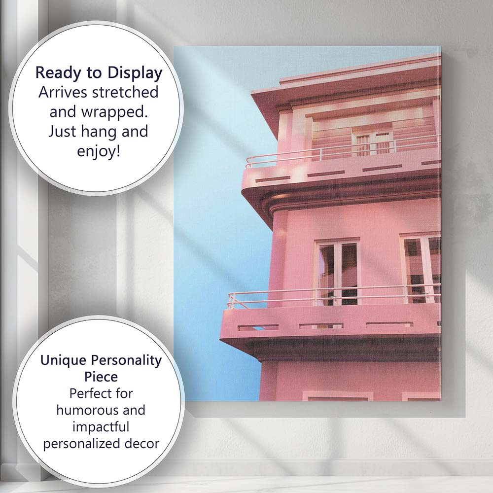 Pastel Pink Modern Apartment Blue Sky Architecture Canvas Wall Art Print Decor Picture Ready to Hang