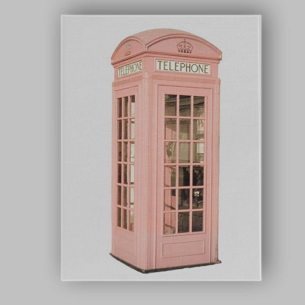 Pastel Pink British Telephone Box Minimalist Photography Canvas Wall Art Print Decor Picture Ready to Hang