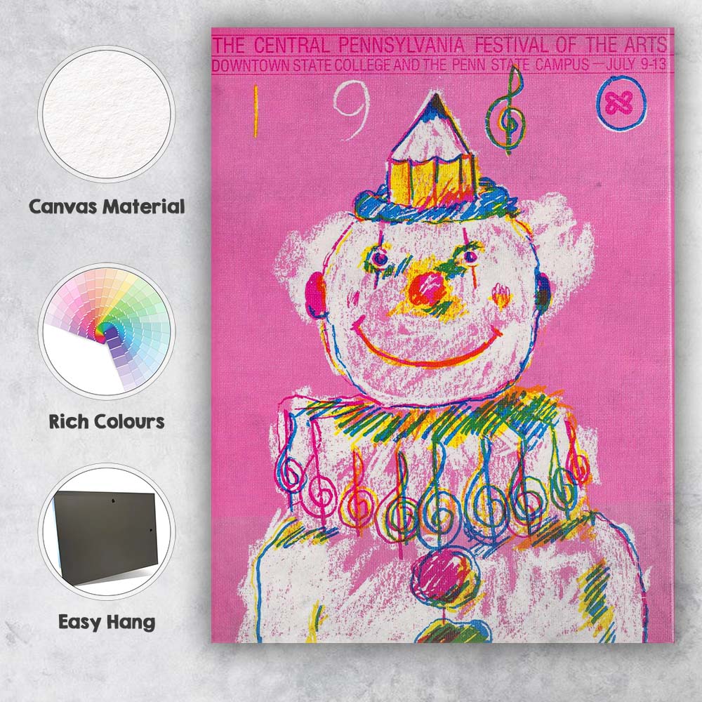 Retro Pink Clown Music Festival Poster Illustration Canvas Wall Art Print Decor Picture Ready to Hang