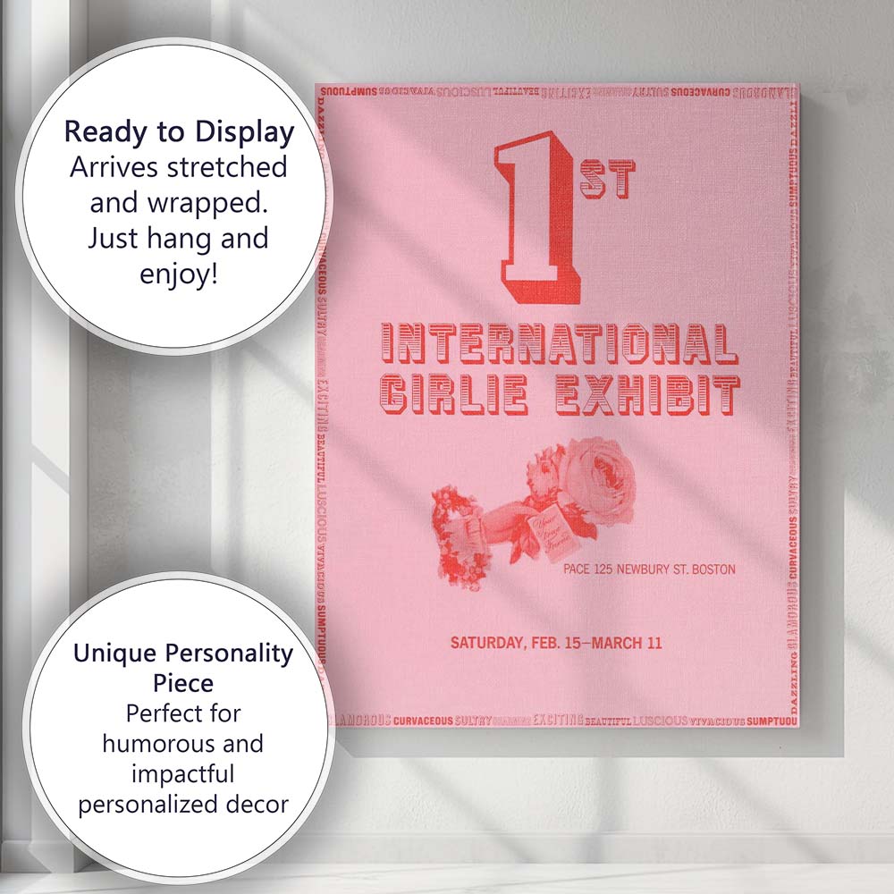 First International Girlie Exhibit Retro Pink Typography Poster Canvas Wall Art Print Decor Picture Ready to Hang