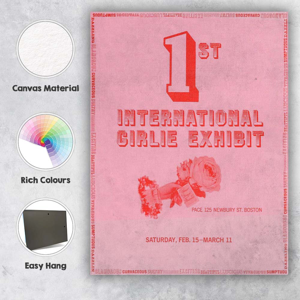 First International Girlie Exhibit Retro Pink Typography Poster Canvas Wall Art Print Decor Picture Ready to Hang