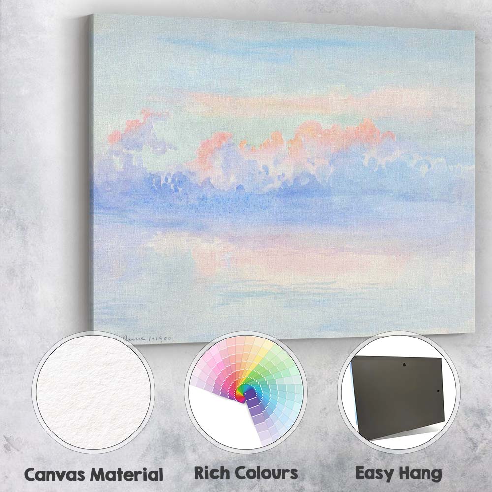 Dreamy Pastel Pink Blue Clouds Seascape Watercolour Painting Canvas Wall Art Print Decor Picture Ready to Hang