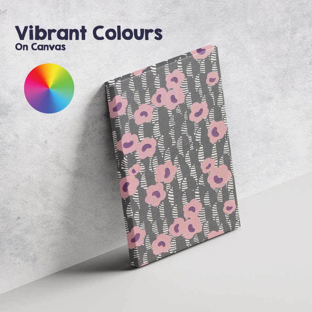 Abstract Pink Floral Grey Striped Botanical Pattern Canvas Wall Art Print Decor Picture Ready to Hang