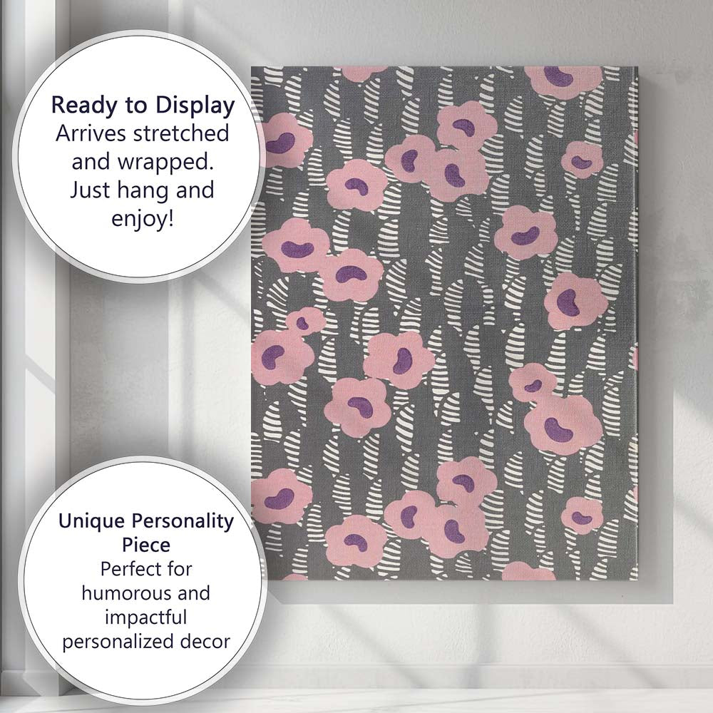 Abstract Pink Floral Grey Striped Botanical Pattern Canvas Wall Art Print Decor Picture Ready to Hang