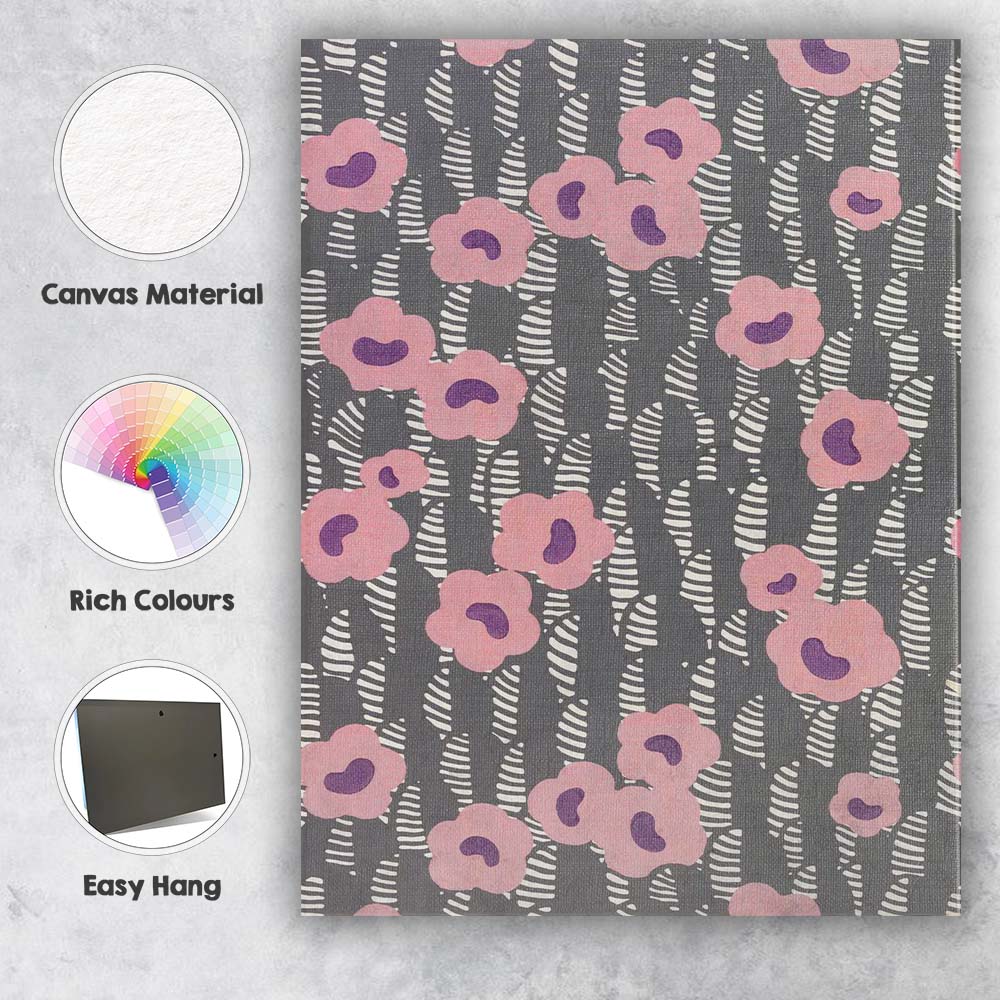 Abstract Pink Floral Grey Striped Botanical Pattern Canvas Wall Art Print Decor Picture Ready to Hang