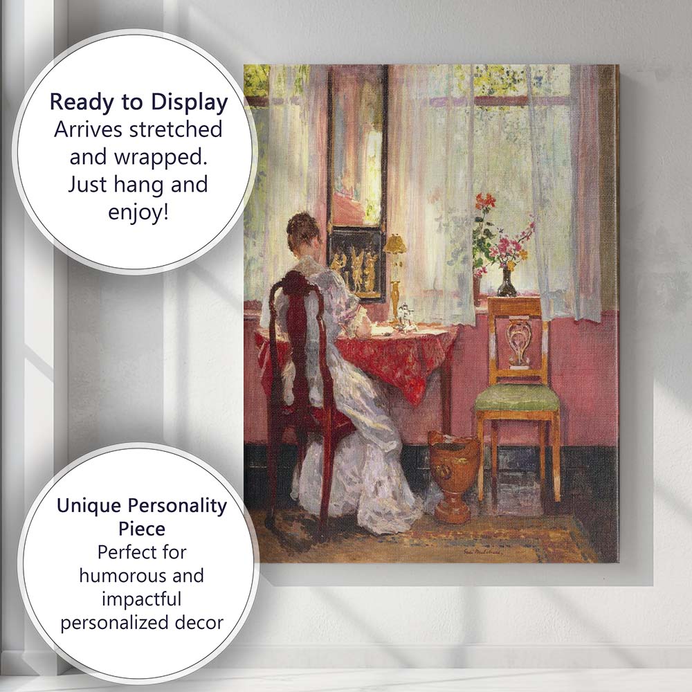 Impressionist Woman Reading by Sunlit Window Interior Painting Canvas Wall Art Print Decor Picture Ready to Hang