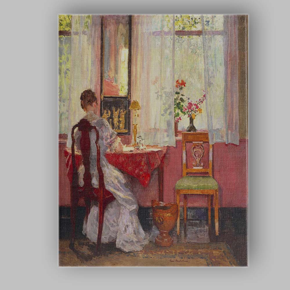 Impressionist Woman Reading by Sunlit Window Interior Painting Canvas Wall Art Print Decor Picture Ready to Hang