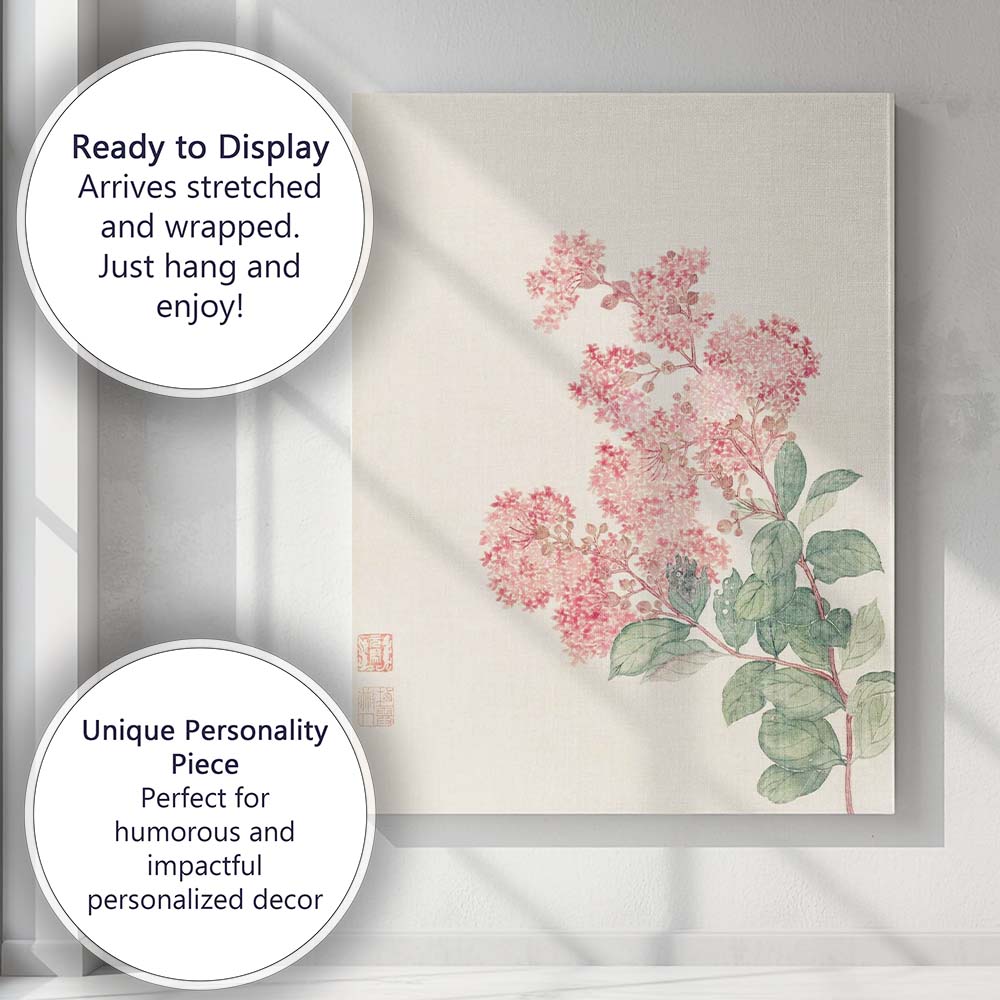Delicate Pink Lilac Botanical Asian Watercolour Illustration Canvas Wall Art Print Decor Picture Ready to Hang