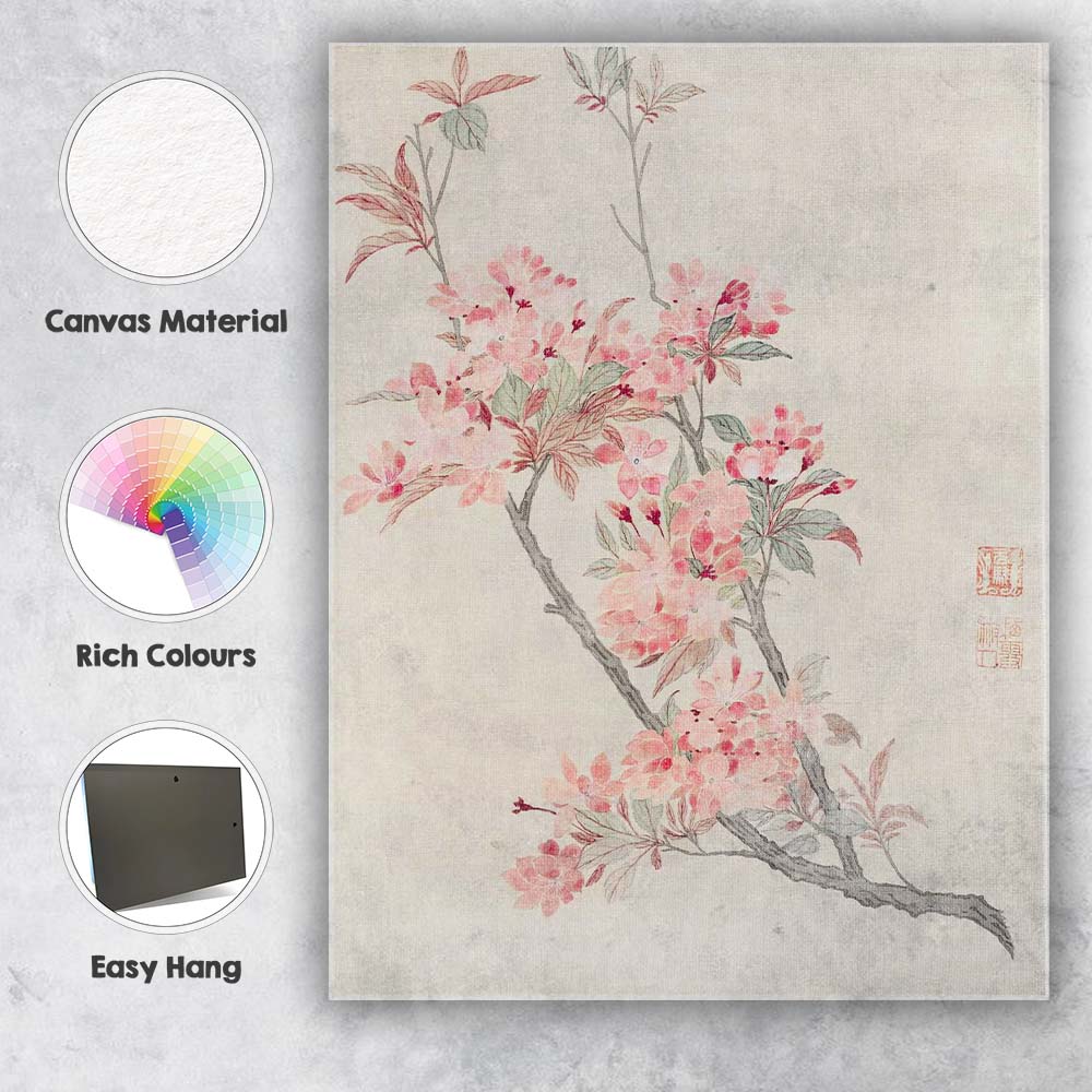 Elegant Pink Cherry Blossom Branch Asian Botanical Painting Canvas Wall Art Print Decor Picture Ready to Hang