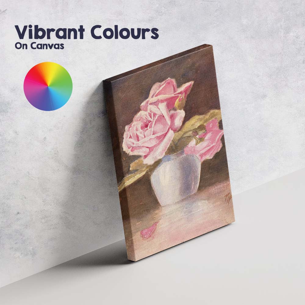 Soft Watercolour Pink Roses in Ceramic Vase Still Life Canvas Wall Art Print Decor Picture Ready to Hang