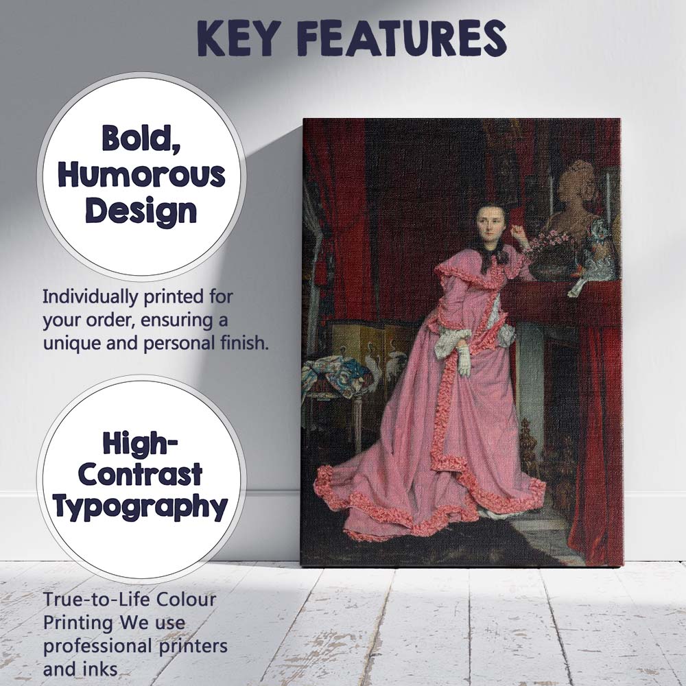Elegant Victorian Woman in Pink Dress Interior Portrait Canvas Wall Art Print Decor Picture Ready to Hang