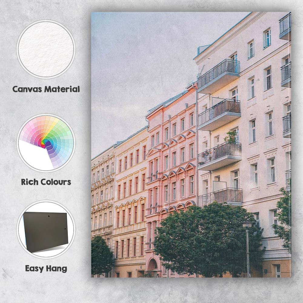 Pastel Pink European City Street Architecture Photography Canvas Wall Art Print Decor Picture Ready to Hang