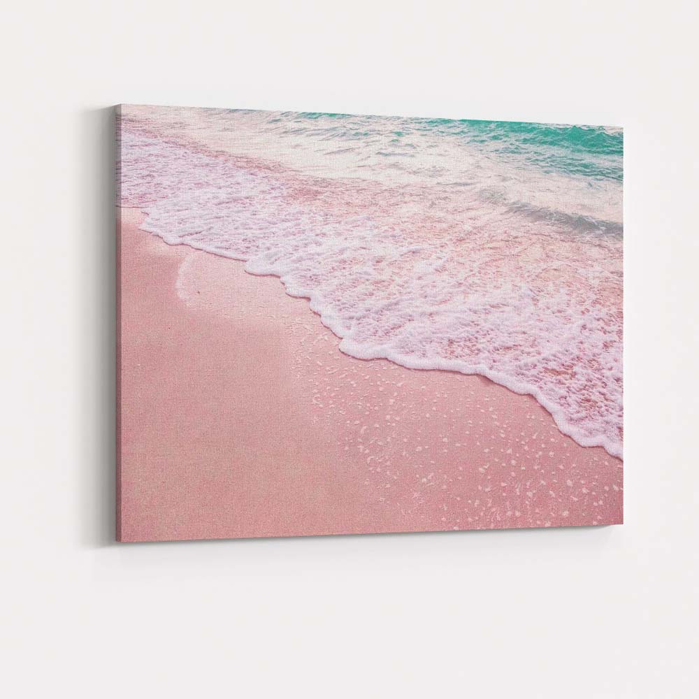 Soft Pink Sandy Beach Ocean Waves Coastal Photography Canvas Wall Art Print Decor Picture Ready to Hang