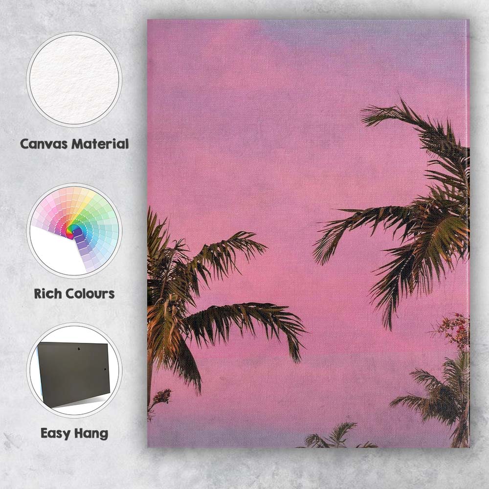 Pink Sunset Tropical Palm Trees Dreamy Sky Canvas Wall Art Print Decor Picture Ready to Hang