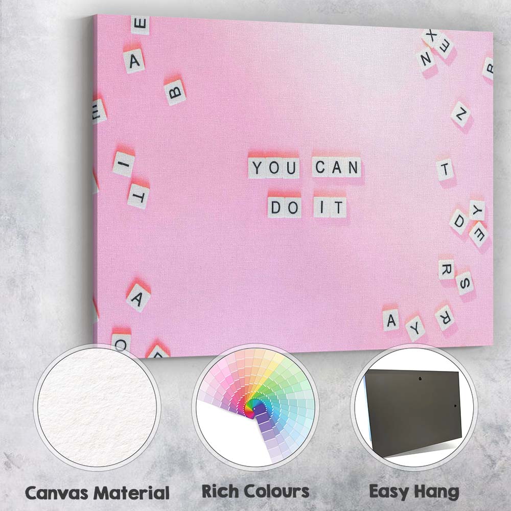 Pink Letter Tiles You Can Do It Motivational Quote Canvas Wall Art Print Decor Picture Ready to Hang