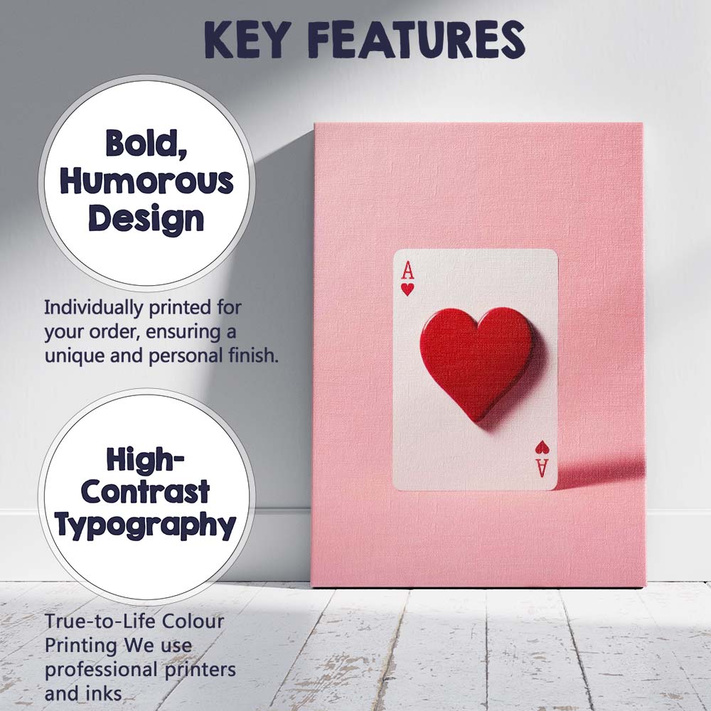 Modern Red Heart Ace Playing Card Minimalist Love Canvas Wall Art Print Decor Picture Ready to Hang