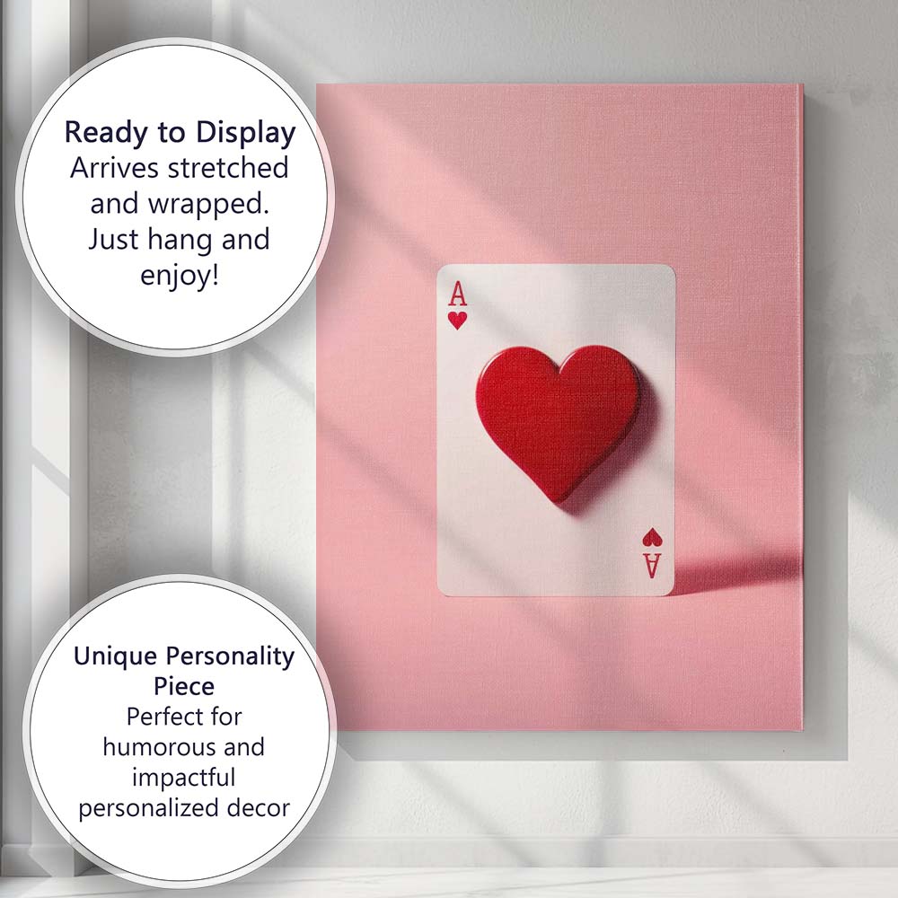 Modern Red Heart Ace Playing Card Minimalist Love Canvas Wall Art Print Decor Picture Ready to Hang