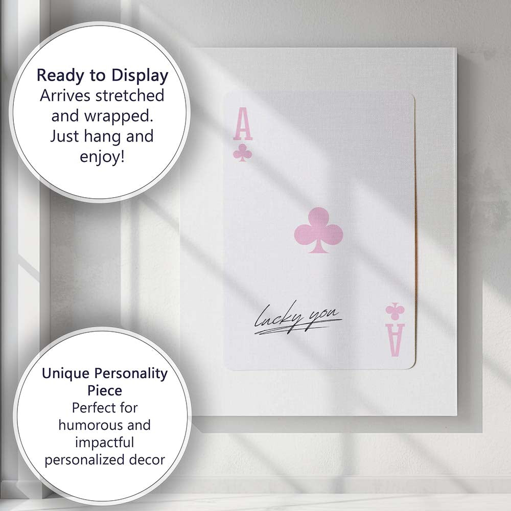 Lucky You Ace of Clubs Minimalist Playing Card Canvas Wall Art Print Decor Picture Ready to Hang